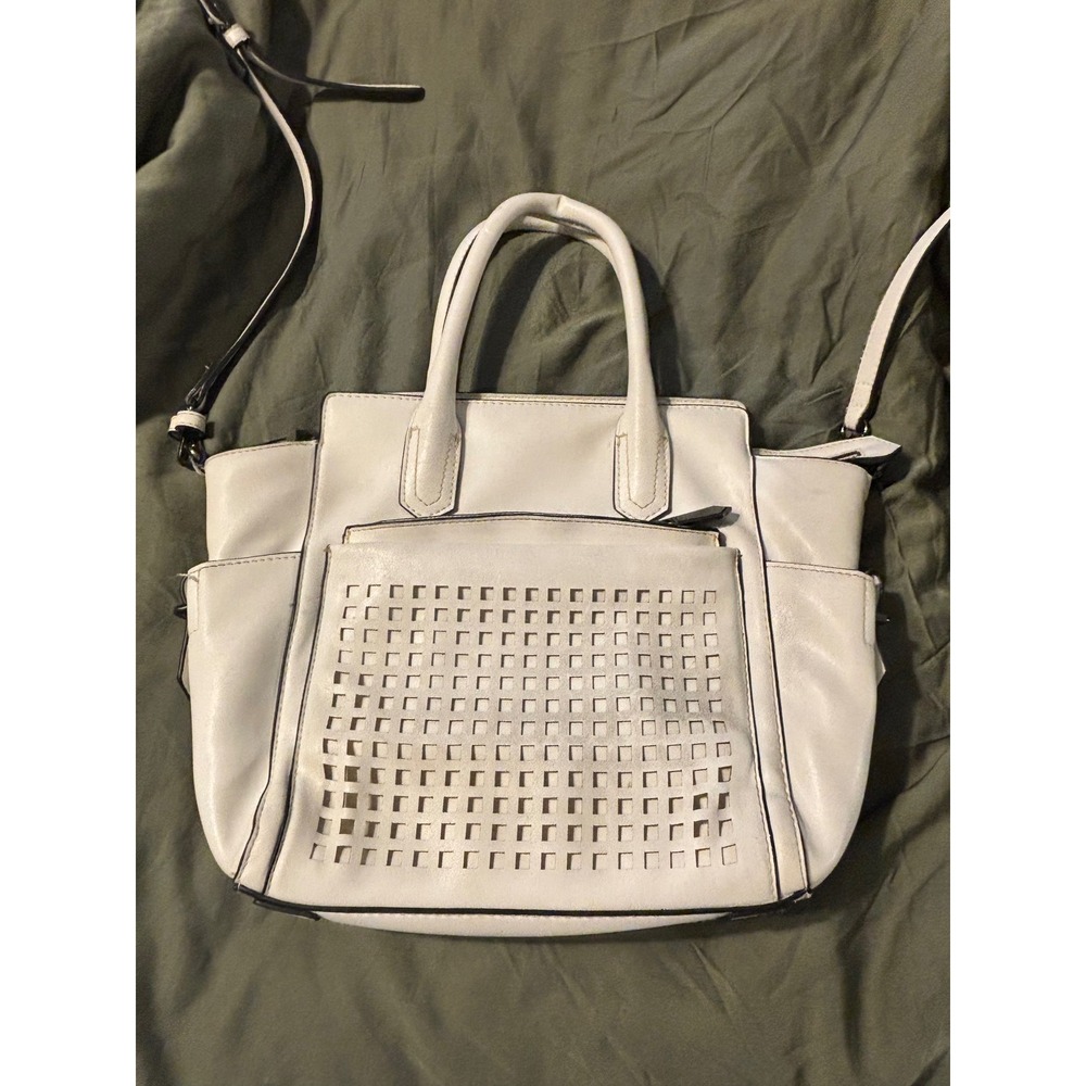 Reed Modern American Luxury White Laser Cut Satchel Crossbody Bag Blue Interior